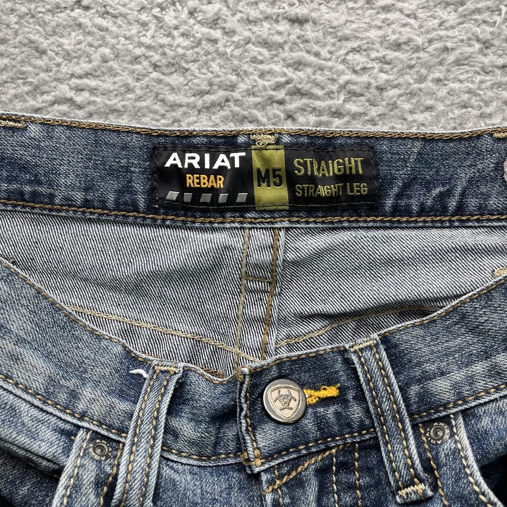 Ariat Jeans Mens 32x34 Blue Rebar M5 Straight Leg Workwear Stretch Denim - Picture 8 of 16